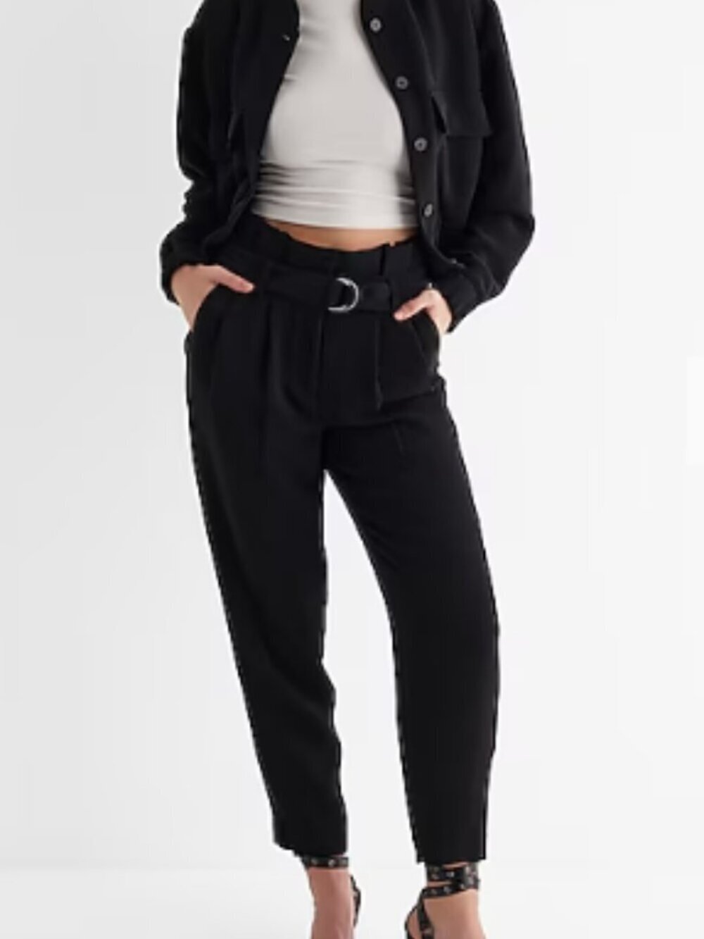 Express NEW Womens Stylist Super High Waisted Belted Paperbag Ankle Pant Size 14